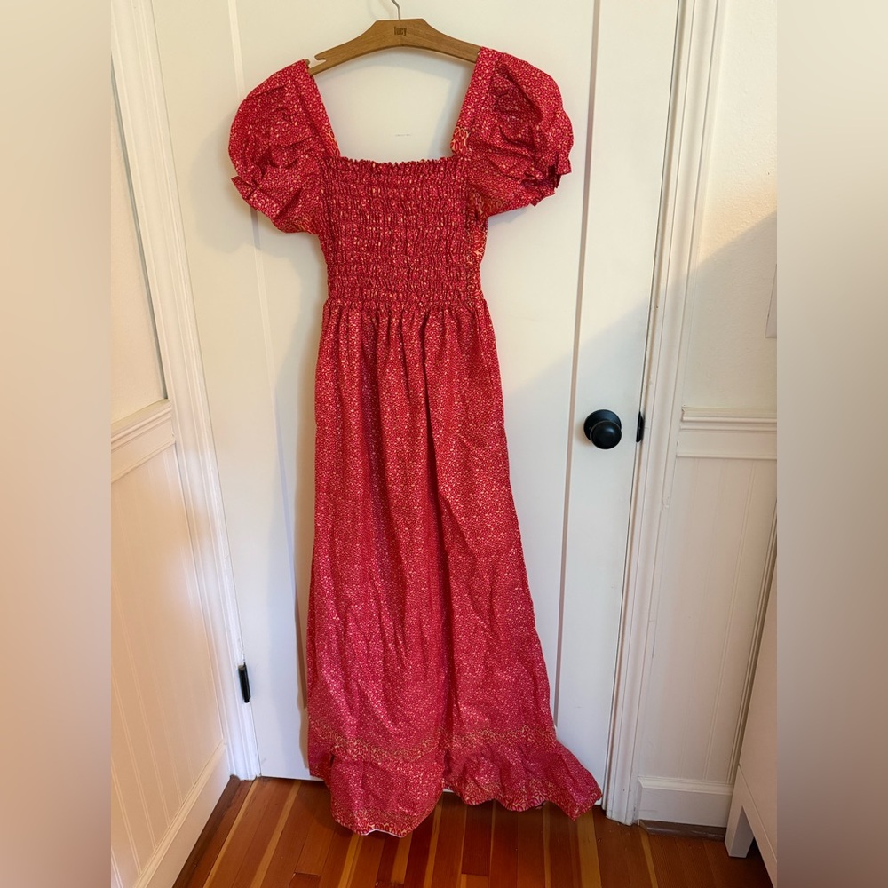 Handmade Pink & Gold Puff Sleeve Maxi Dress - Medium